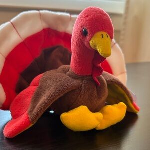 Ty Beanie Babies GOBBLES Colorful Turkey Plush Toy - Red, Yellow, Brown